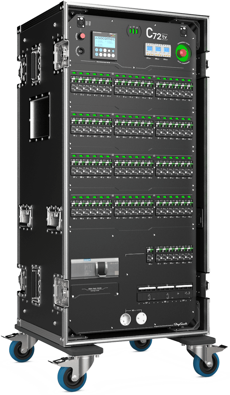 Stagesmarts C72 PDU Powerlock to 12x Socapex 1 x 32a & 1 x 63a 3 Phase Distro